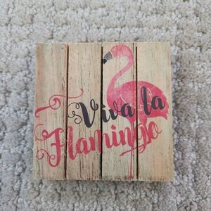 Small Pink Flamingo Wooden Display Sign Viva La Flamingo